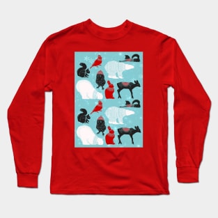 Winter Woodland Friends Pattern Long Sleeve T-Shirt